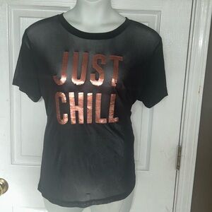 NWT - FOREVER 21 (JUST CHILL) BLACK SHEER SEQUIN SHIRT.